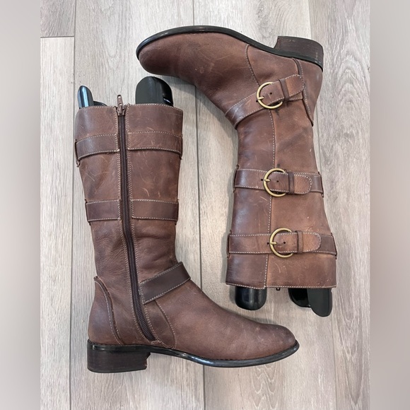 STAR LING Taupe Leather Zip Up Mid Calf Boots W Buckle Accent - Picture 5 of 7